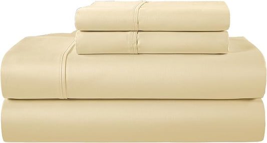 CHATEAU HOME COLLECTION 100% Egyptian Cotton Sheets Full Size Bed Set, 400 Thread Count Soft Sateen Weave Deep Pocket Sheets Fits Upto 17", Luxury Full Sheet Set- Ivory