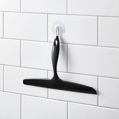 iDesign Bathroom Plastic Shower Squeegee with Wall Hook - Black
