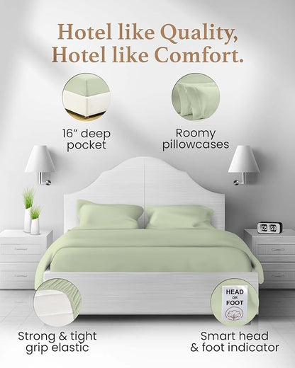 Good Sleep Bedding Sage Full Size Bed Set 4 Pc - 1000 TC Egyptian Cotton Sheets, Soft Comfy Double Bed Set, 16 Inch Deep Pocket - 1 Fitted Sheet, 1 Flat Sheet & 2 Pillow Cases