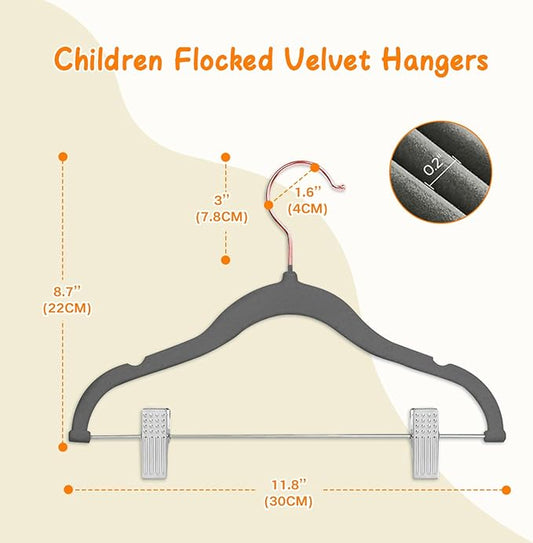 Stormix Baby Hangers - 24 Pack Non-Slip Kids Hangers with Clips, Heavy-Duty for Shirts, Pants, Skirts, Dresses, Jackets, Coats - Rose Gold Hooks