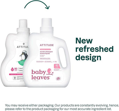 ATTITUDE Baby Laundry Detergent Liquid, EWG Verified, Safe for Baby Clothes, Infant and Newborn, Vegan and Naturally Derived Washing Soap, HE Compatible, Unscented, 80 Loads, 67.6 Fl Oz