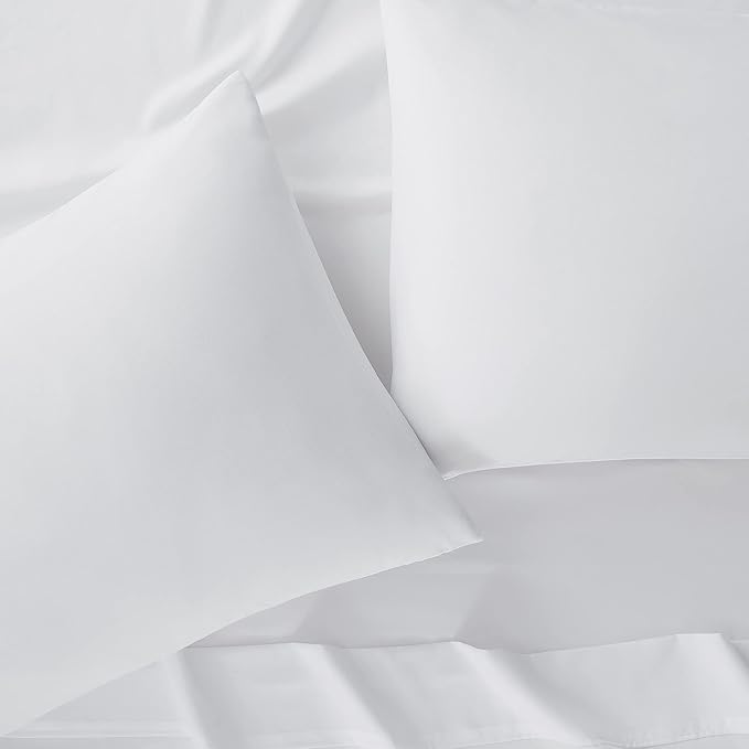 Serta Simply Clean Super Soft Hypoallergenic Stain Resistant Deep Pocket 3 Pieces Solid Bed Sheet Set, Twin, White