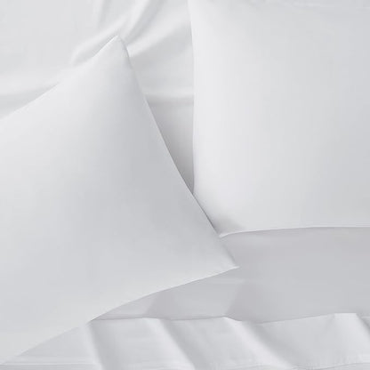 Serta Simply Clean Super Soft Hypoallergenic Stain Resistant Deep Pocket 4 Pieces Solid Bed Sheet Set, Queen, White
