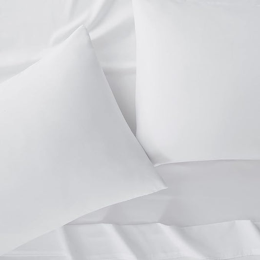 Serta Simply Clean Super Soft Hypoallergenic Stain Resistant Deep Pocket 4 Pieces Solid Bed Sheet Set, Queen, White