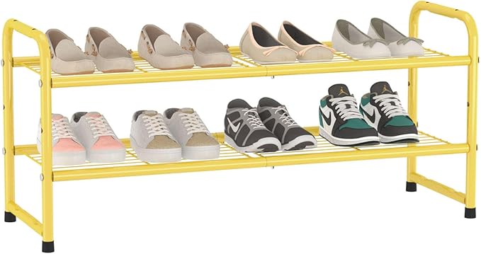 SUFAUY 2-Tier 33" Wide Shoe Rack, Closet Metal Shoe Rack Organizer Heavy Duty, Stackable, Gold