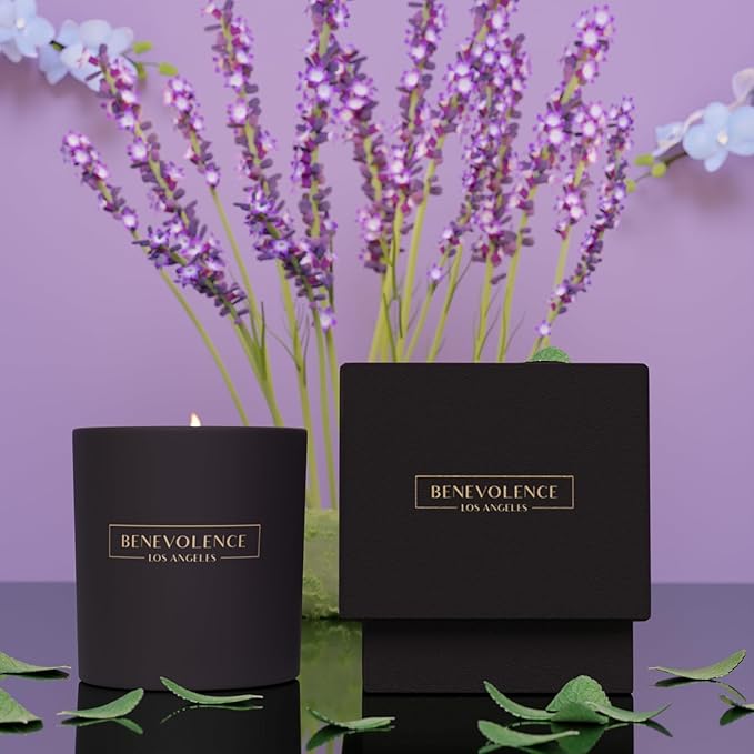 Benevolence LA Lavender, Mint & Sage Scented Candle | Soy Candles, Black Candle for Home | Gifts for Women and Men | Home Fragrance | Aromatherapy | Bathroom Freshener | 8oz, 45 Hour Burn