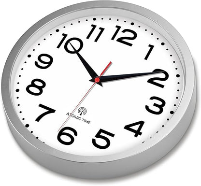 Atomic Wall Clock 14 Inch, Modern Clock Battery Operated Classic Analog Decorative for Kitchen, Living Room, Office, Bedroom, Bathroom (Silver)