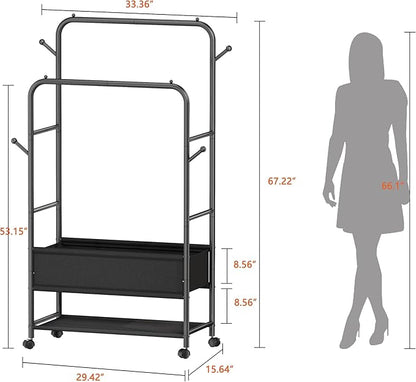 Clothing Racks for Hanging Clothes, Portable Clothing Rack with Wheels Rolling Clothes Racks, Black Garment Racks-Storage Box