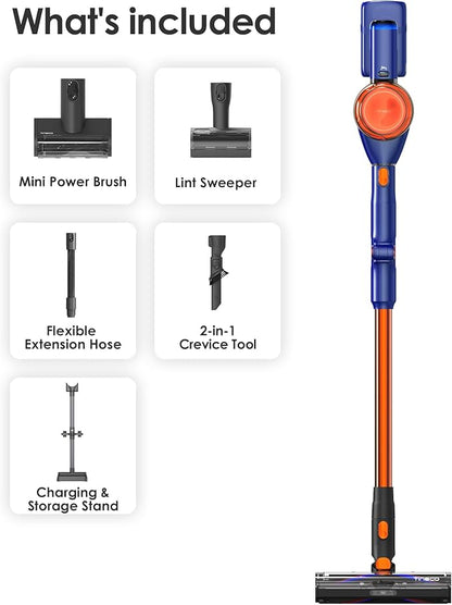 Tineco Pure ONE S70 Cordless Vacuum Cleaner, 200AW Powerful Suction, 3D Sense Pro Cleaning System, 6-Stage Filtration with 95min Runtime, Zero Tangle Brush with 180° Foldable Tube (Blue-Orange)