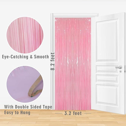 GOER 3.2 ft x 8.2 ft Foil Fringe Curtains Party Photo Backdrop Party Streamers for Birthday,Graduation,New Year Eve Decorations Wedding Decor(4 Packs,Candy Pink)