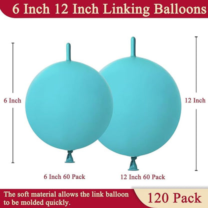 Teal Blue Link Balloons 6 Inch 12 Inch 120 Pcs Latex Linking Balloons for Birthday Wedding Party Festival Decorations