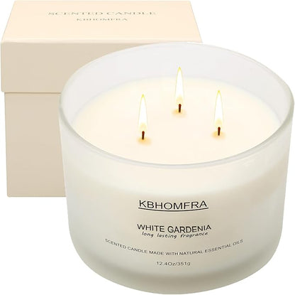 Scented Soy Wax Candle, 12.4 Oz Glass Jar, 70+ Hours Burn Time, Natural Essential Oils, Cotton Wick, Long Lasting Fragrance, Modern Contemporary Style (White Gardenia 2pack)