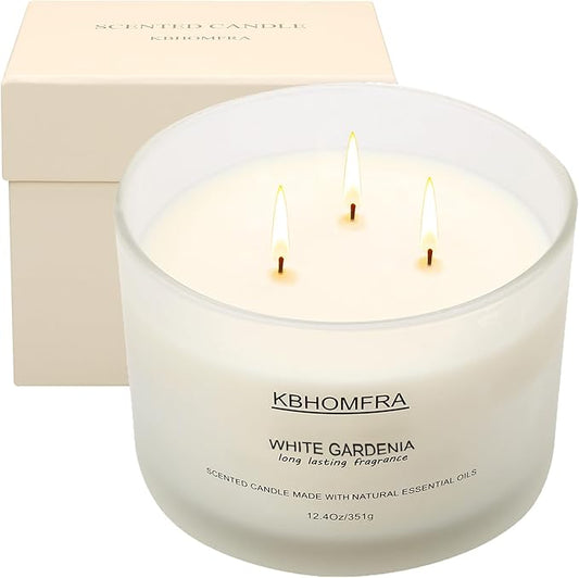 Scented Candle for Home, Patchouli Gardenia Candles Essential Oils, Soy Wax 12.4oz Big Candle,3-Wick 70 Hours Burn,for Festival Luxury Christmas Gift,Sleep Relaxation Ambience