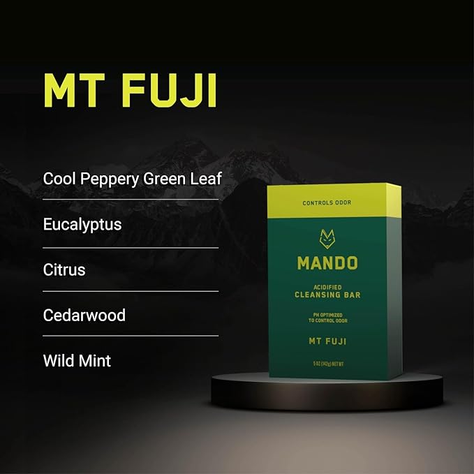 Mando Acidified Cleansing Bar - 24-Hour Odor Control - Removes Odor Better than Soap - Moisturizing Formula - SLS Free, Paraben Free - Safe For Sensitive Skin - Mt Fuji