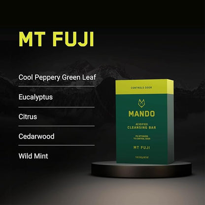 Mando Acidified Cleansing Bar - 24-Hour Odor Control - Removes Odor Better than Soap - Moisturizing Formula - SLS Free, Paraben Free - Safe For Sensitive Skin - Mt Fuji