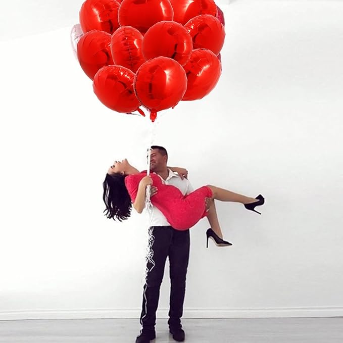TONIFUL 30Pcs 18 Inch Round Balloons Large Red Round Shape Foil Ballons Big Red Round Helium Mylar Decorations for Birthday Wedding Baby Shower Anniversary Engagement Party Supplies