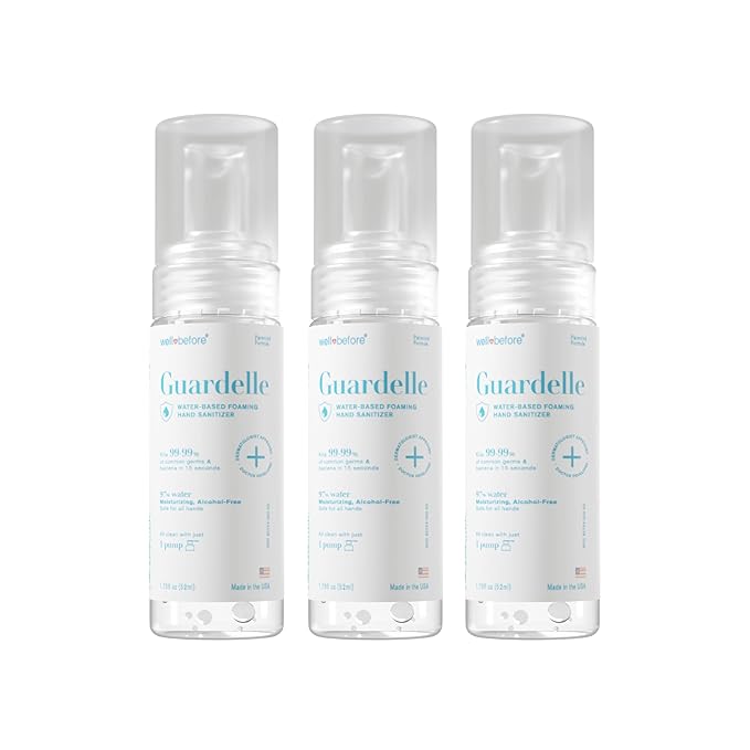 Well Before Guardelle, Alcohol-Free Foaming Hand Sanitizer - 97% Water, Non-Sticky Micro-Foam, 1.75 fl oz (Pack of 3)