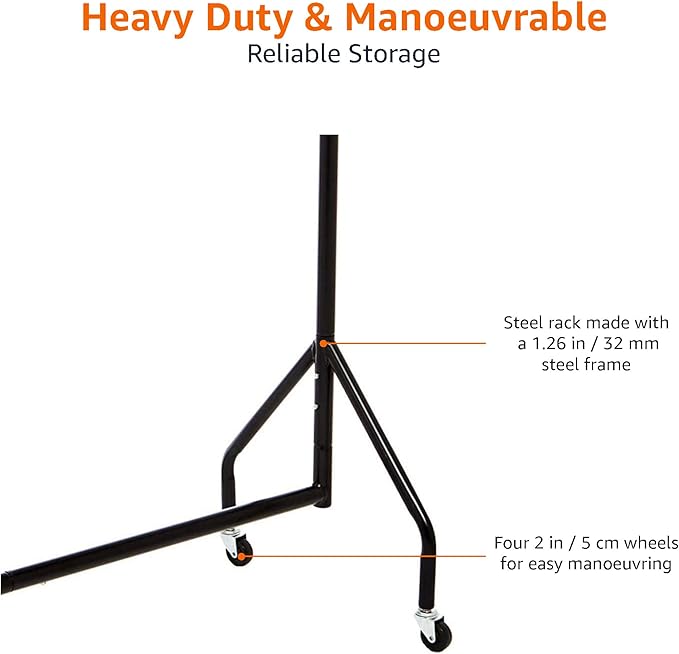 Amazon Basics Heavy Duty Rolling Garment Rack, Hanging Clothes Organizer Rail for Display and Storage, 1.21 x 1.52 m - Black