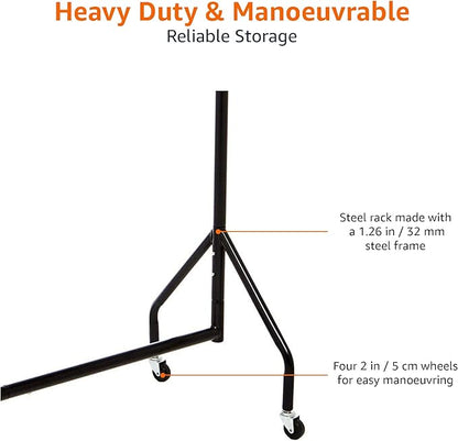 Amazon Basics Heavy Duty Rolling Garment Rack, Hanging Clothes Organizer Rail for Display and Storage, 1.21 x 1.52 m - Black
