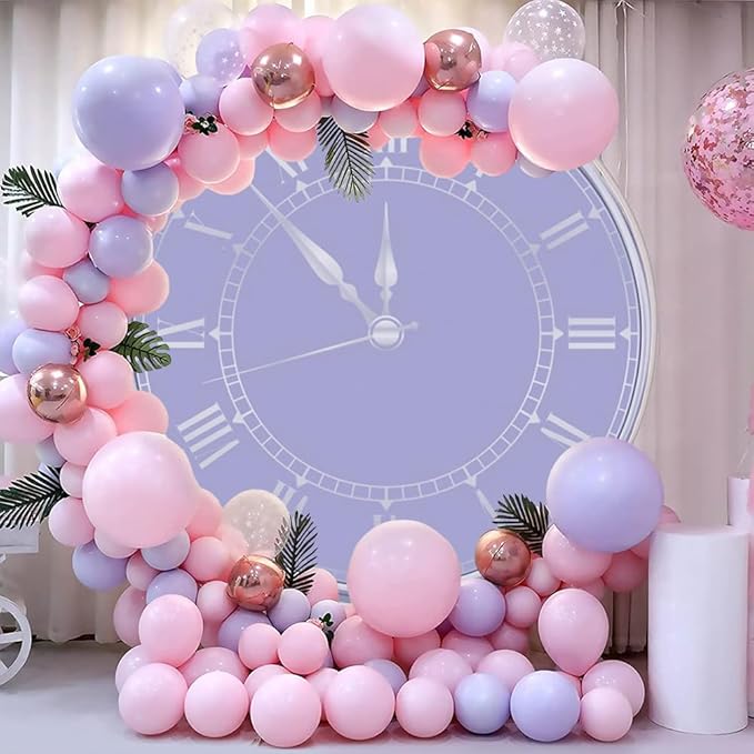 7.5x7.5ft Purple Clock Round Backdrop Cover Happy New Year Countdown Circle Photography Background Christmas New Year Eve Party Decor Congratulations Grad Birthday Party Photo Portrait Props