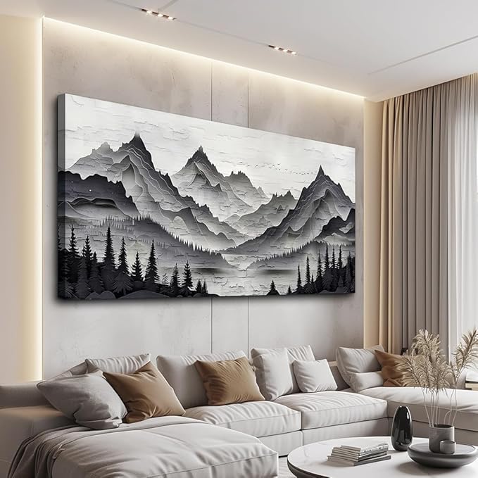 ZUITINGHUA Canvas Wall Art For Living Room Large Wall Decor For Office Bedroom Decorations Black Mountains Landscape Pictures Farmhouse Painting Artwork Room Wall Mural Aesthetic Home Decor 30x60 In