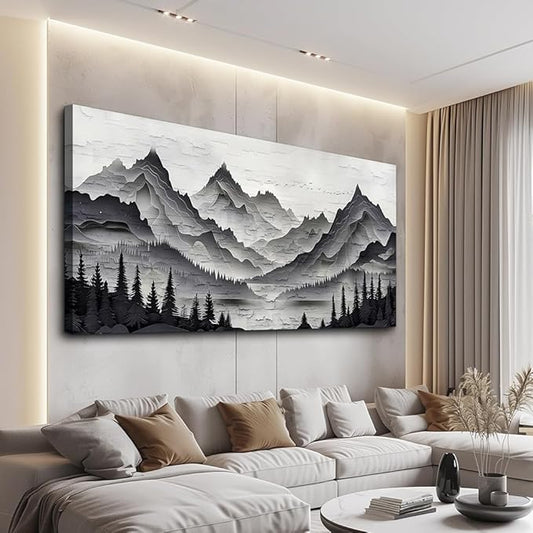 ZUITINGHUA Canvas Wall Art For Living Room Large Wall Decor For Office Bedroom Decorations Black Mountains Landscape Pictures Farmhouse Painting Artwork Room Wall Mural Aesthetic Home Decor 30x60 In