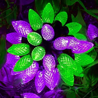 KAQ 2PK 100LED Purple and Green C9 Halloween Lights Waterproof Indoor Outdoor, Extendable 98FT String Lights Plug in with 13 Lighting Modes, Halloween Decorations for Party Patio, Outside Yard Decor