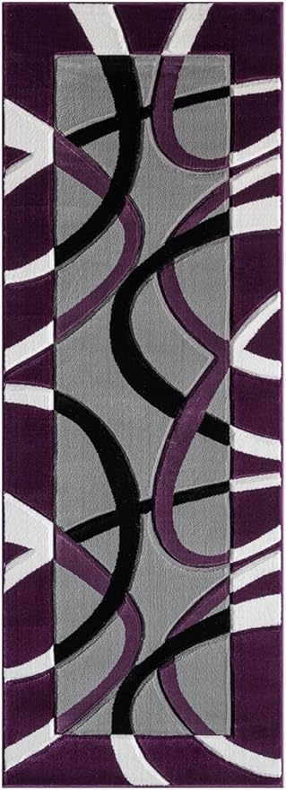 Ultra Soft Area Rug Hand Carved - Modern Abstract Design for Indoor Living Room & Bedroom - Stain Resistant, Easy to Clean - (2'7''x7, Plum)