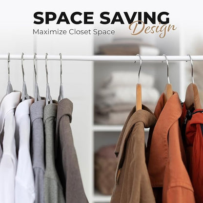 30 Pack Velvet Hanger for Shirt Pants Dresses Skirts Suits Jackets - Slim Space Saving Design - Standard Coat Hanger - Sturdy & Durable Design with Shoulder Grooves Hook - Ivory