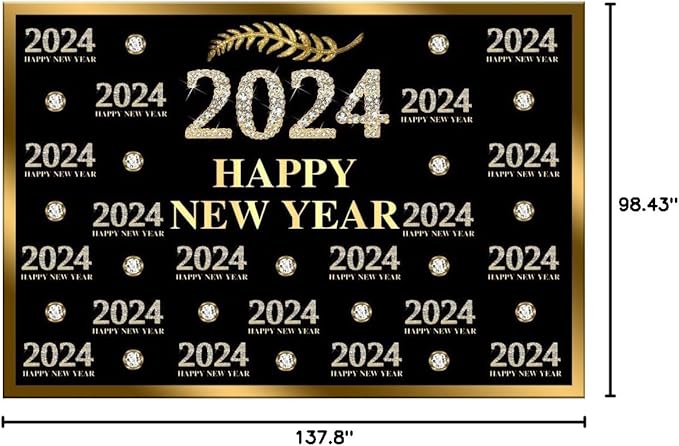 Leyiyi 12x8ft 2026 Happy New Year Backdrop Sparkling Diamond Black and Gold Photography Background Step and Repeat Diamond 2026 Photo Backdrop New Year Eve Holiday Party Photo Props