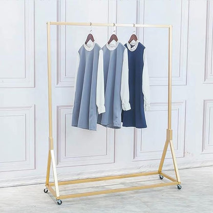 Clothing Store Modern Rolling Clothing Display Stands with Wheels,Storage Shoe Bag Pipe Shelf,Organization Garment Rack,Home Clothes Hanging Shelves（Gold without Wood Board, 47.2" L）