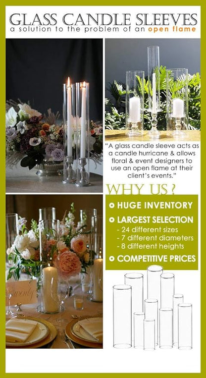 CYS EXCEL 2 PCS (H:14" D:6") Open Ended Glass Hurricane Candleholder Tube Shade | Multiple Size Choices Open Flame Candle Chimney Tube Cover | Bottomless Cylinder