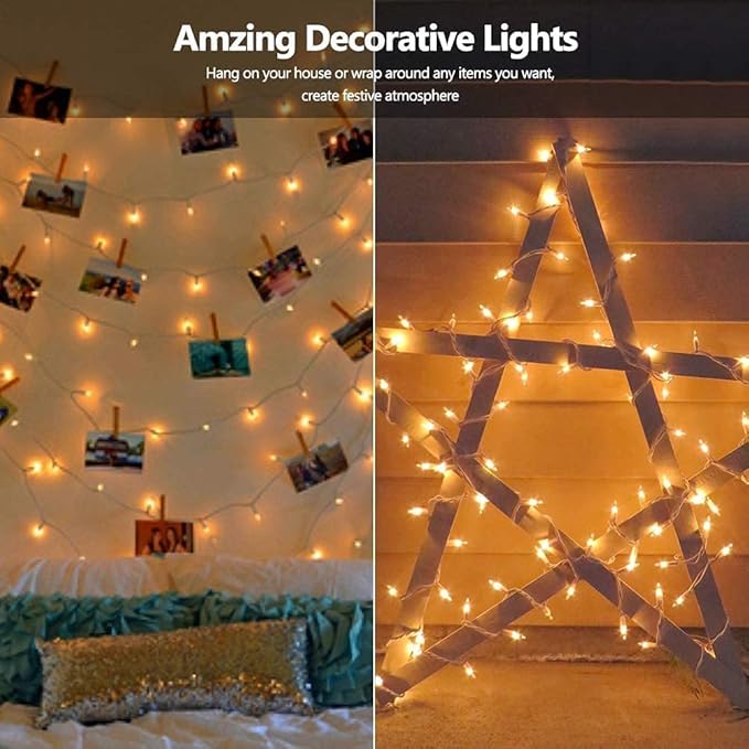 Brightown Christmas String Lights 2 Pack Clear Warm White Mini Lights Plug Powered Waterproof for Indoor and Outdoor Use, 25 Feet for Christmas Tree Party, Wedding Holiday Patio Xmas Decorations