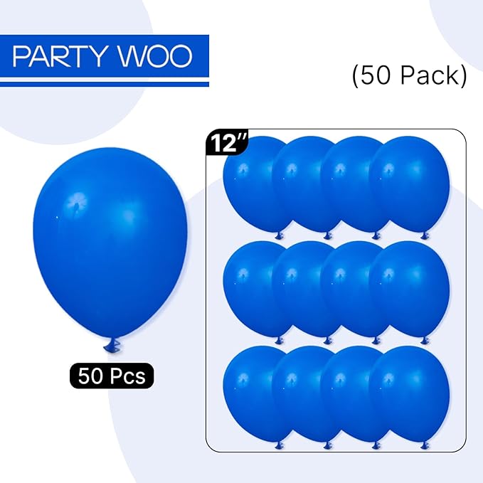 PartyWoo Royal Blue Balloons 50 pcs 12 Inch Matte Latex Helium Balloons for Graduation Baby Shower 4th of July Independence Day Gender Reveal Under the Sea New Born Birthday Party Decorations Blue-Y5