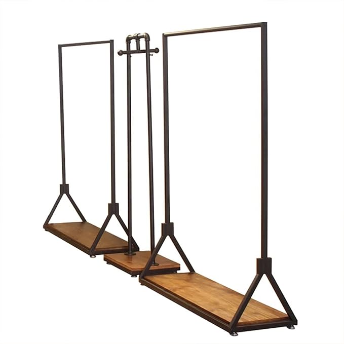 Modern Simple Heavy Duty Metal and Wood Rolling Clothing Garment Rack with Wheel,Creative Commercial Wedding Dress Display Shelf,Floor-Standing Clothes Hangers (Black with Wood, 47.2" L)