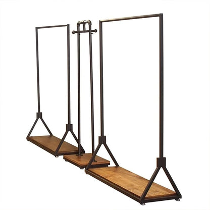 Modern Simple Heavy Duty Metal and Wood Rolling Clothing Garment Rack with Wheel,Creative Commercial Wedding Dress Display Shelf,Floor-Standing Clothes Hangers (Black with Wood, 47.2" L)
