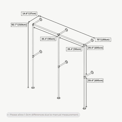 Industrial Pipe Clothing Rack, Heavy Duty Wall Mounted Clothes Rack, Retail Display Hanging Garment Rod for Laundry Rooms, Closet Storage, 14.6x75x82.7 Inches, Model K06