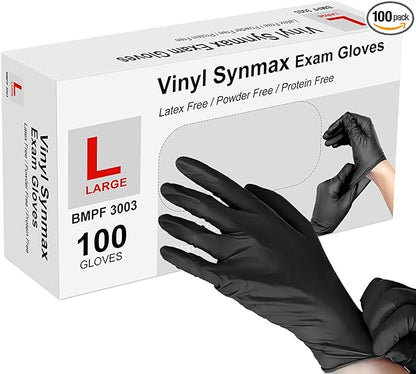 squish Disposable Gloves Black, 100 Count 4 mil Vinyl Gloves Exam Glove Latex Free Powder-Free Cleaning Rubber Glove for Kitchen Cooking Cleaning Food Handling(Large)