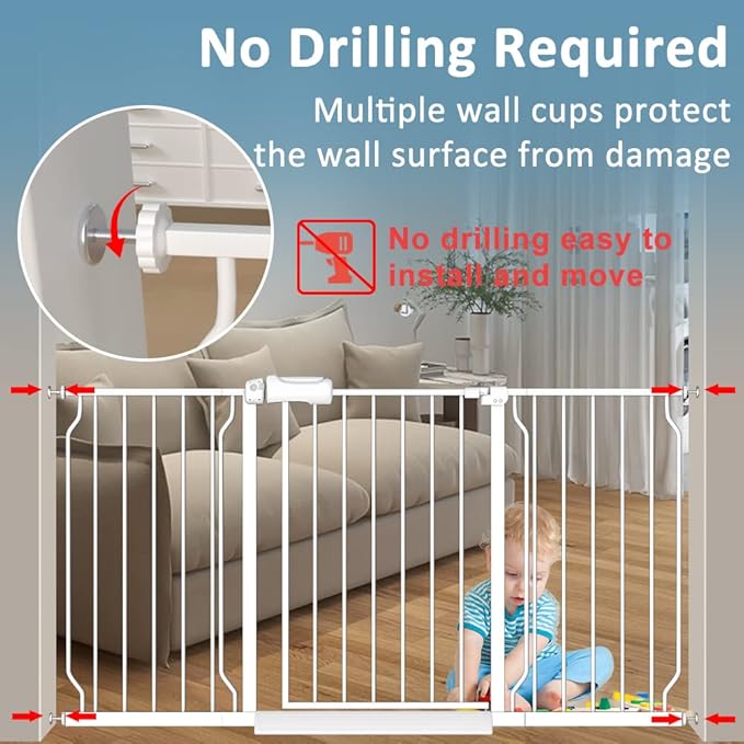 57.5-62 Inch Extra Wide Baby Gates for Stairs Doorways Pressure Mount No Drill Dog Pet Gate Automatic Close Child Safety Gate for Toddler Kids Pets