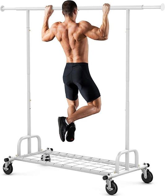 HOKEEPER Clothes Rack Collapsible Clothing Garment Rack Capacity 525LBS Clothing Racks on Wheels Heavy Duty Rolling Clothes Rack for Hanging Clothes for bedroom, Commercial, White 22"D x 75"W x 71"H
