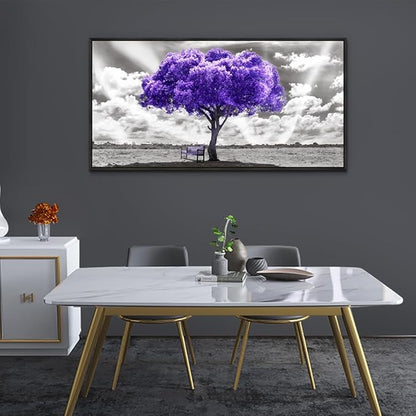 Wapluam Black Framed Canvas Wall Art For Living Room Large Wall Decor For Bedroom Wall Decoration Office Purple Tree Pictures Artwork Abstract Black and White Wall Painting Ready to Hang 20" x 40"