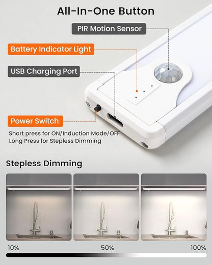 8 Inch Under Cabinet Lights, 41 LED Rechargeable Magnetic Motion Sensor Light Indoor, Brightness Dimmable 6000K Stepless Dimming Closet Light, for Under Counter, Kitchen, Stairs, Closet, 5 Packs