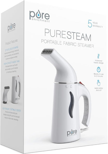 Pure Enrichment PureSteam Portable Fabric Steamer - Handheld Travel Garment Steamer Removes Wrinkles & is Safe on All Fabrics - Fast-Heating, Lightweight, Auto Safety Shut-Off, & Long Cord (White)