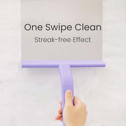dancemoon JustHang Shower Squeegee for Glass Doors, All-one-Piece Silicone with Built-in Hook Design for Easy Hanging and Cleaning, 10 Inch Purple