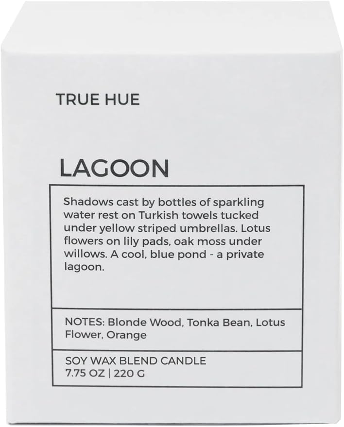 True Hue | Luxury Highly Scented Candle | Premium Soy Wax Blend | 7.75 oz | 40-50 Hour Burn Time | Cotton Wick | Natural Candles | Glass (Lagoon)