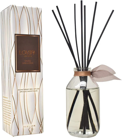 LOVSPA Reed Diffuser Set, Smoked Vanilla Scented Oil Diffuser with Sticks, Home Fragrance Accessories for Bathroom Shelf Decor, Aroma Diffusers for Home or Office Fall Decor, USA Made