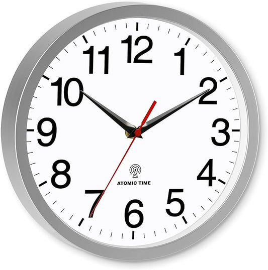 Atomic Wall Clock Modern 14 Inch Battery Operated Silent Non Ticking Analog Clock Decorative for Bedroom Kitchen Bathroom Office Home Living Room (Silver)