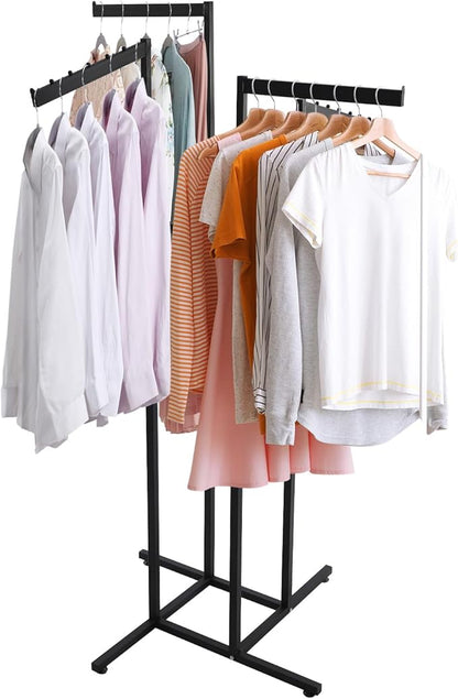 Clothing Rack - Heavy Duty 4 Way Adjustable Clothing Rack with Slanted Arms, Retail Clothing Rack Display With 2 Straight Arms and 2 Slanted Arms Perfect for Clothing Store Display (Black)