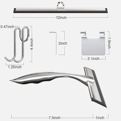 12'' Shower Squeegee, TOOVEM Shower Squeegee for Shower Doors for Glass Doors, Windows, Bathroom, Car Windshield, Silver