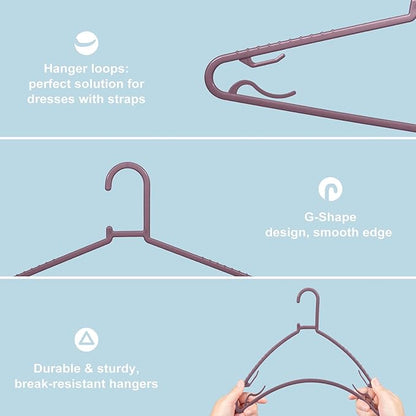 Plastic Hangers 50 Pack, Light Weight Durable Clothes Hangers with Hooks Standard Size G-Shape&Non-Slip Coat Hangers for Everyday Use (Purple)